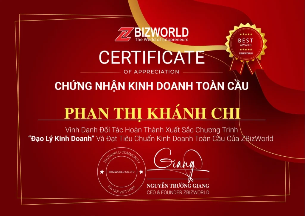 Chứng nhận Đạo Lý Kinh Doanh của Phan Thị Khánh Chi