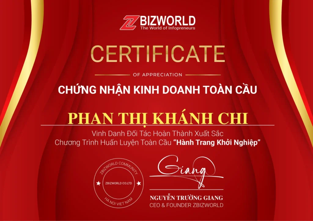 Chứng nhận Hành Trang Khởi Nghiệp của Phan Thị Khánh Chi